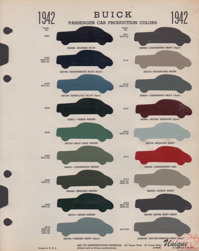 1942 Buick Paint Charts Williams 1